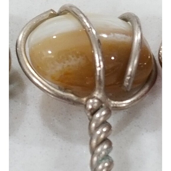 Gemstone polished stoned silver (sterling?plated?)cocktail pick 6 count - Picture 8 of 12